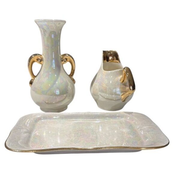 Pearl China Co Other - Pearl China Co Lusterware Hand Crafted 22K Gold USA Tray, Creamer, Vase